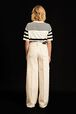Women Striped Short Sleeve Sweater Black/white back worn view