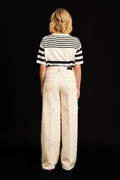Women Striped Short Sleeve Sweater Black/white back worn view
