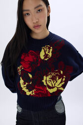 Boxy round-neck sweater Navy details view 1