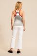 Women Striped Contrast Neckline Tank Top Ecru back worn view