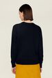 Women Clover Print Sweater Night blue back worn view