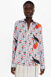 Women Cherry Print Twill Classic Shirt Baby blue details view 1