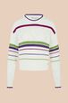 Pull ajouré rayé multicolore femme Ecru vue de face