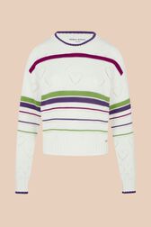 Pull ajouré rayé multicolore femme Ecru vue de face