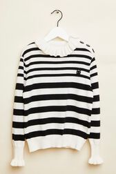 Pull marinière fille Raye noir/blanc vue de face