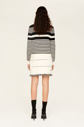 Women Iconic Bicolor Striped Sweater Black/white back worn view