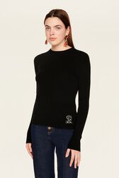 Pull laine côtelée femme Noir vue de détail 2