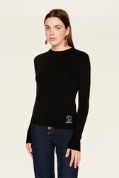 Women Ribbed Wool Sweater Black details view 2