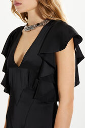 Robe longue en satin Noir vue de détail 1