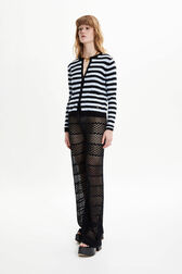 Women Poorboy knitted striped cardigan Striped black/bby blue details view 2