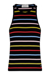 Women Picot Multicolor Striped Tank Top Multico black striped front view