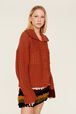 Women Two-Tone Knitted Bomber Jacket Red details view 2