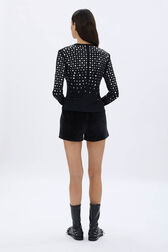Long-sleeved studded jersey top Black back worn view