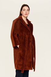 Women Velvet Long Coat Coffee details view 1