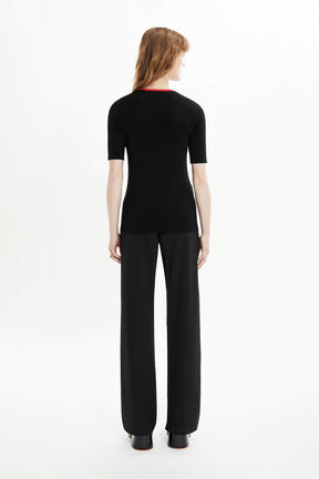 Women Coloured viscose V-Neck Jumper Black back worn view