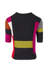 Women Multicolor Baby Alpaca Short Sleeve Sweater Multico crea back view