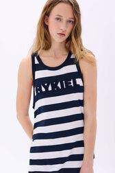 Robe longue col rond à bretelle rayée Raye blanc / bleu vue de détail 2