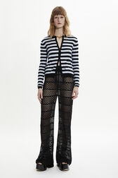 Women Striped Openwork Lace Trousers Black front worn view