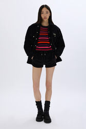 Veste matelassée en velours Noir vue portée de face
