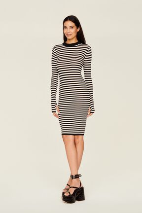 Robe longue chaussette rayée femme Raye noir/blanc vue de détail 3