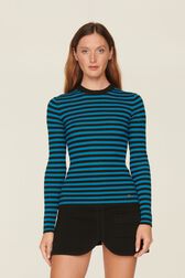 Women Multicoloured Striped Rib Sock Knit Sweater Striped black/pruss.blue details view 1