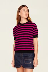 Sweater manches courtes Big Poor Boy rayé femme Raye noir/fuchsia vue de détail 4