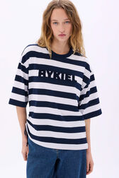 Striped short-sleeved crew-neck T-shirt Striped white/blue details view 4