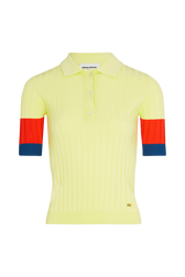 Women Ribbed Viscose Polo Shirt Baby yellow front view