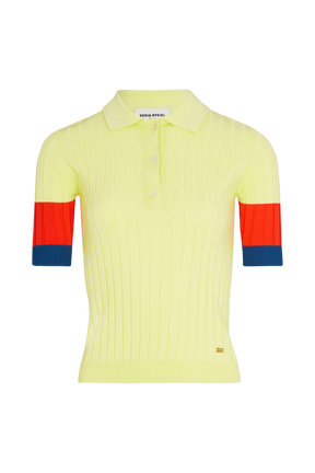 Women Ribbed viscose Polo Shirt Baby yellow front view