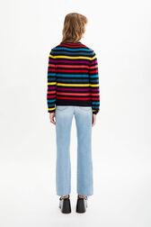 Women Striped Long sleeve Poorboy Sweater Multico striped back worn view