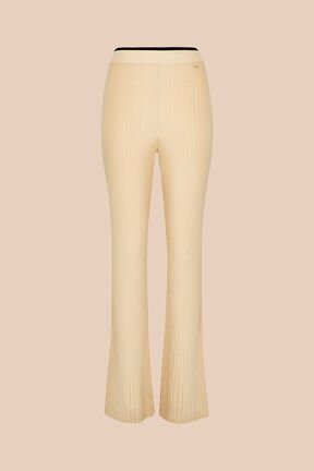 Pantalon flare en maille côtelée Camel vue de face
