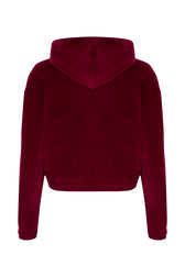 Long-Sleeved Velvet Hoodie Rasberry back view
