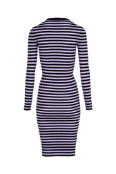Robe rayé col rond à manches longues Raye noir/lilas vue de dos