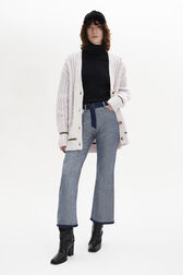 Long-Sleeved V-Neck Cardigan Lilac front worn view