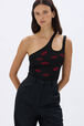 Asymmetrical jersey tank top Black details view 1