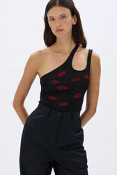 Asymmetrical jersey tank top Black details view 1
