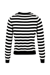 Women Brushed Poor Boy Striped Sweater Black/white back view