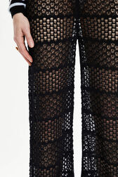 Women Striped Openwork Lace Trousers Black details view 2