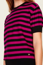 Sweater manches courtes Big Poor Boy rayé femme Raye noir/fuchsia vue de détail 2