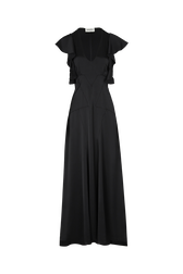 Robe longue en satin Noir vue de face