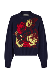 Boxy round-neck sweater Navy front view