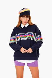 Pull oversize rayé Raye noir/bleu vue de détail 1