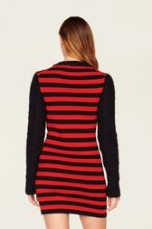 Women Jane Birkin Striped Midi Dress Black/red back worn view