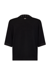 Short-sleeve sweater with rhinestone neckline Black back view