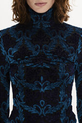 Baroque Print Close-Fit Velvet Top Blue details view 2