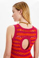 Women Striped Openwork Maxi Dress Striped fuchsia/coral details view 2
