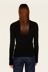 Pull laine côtelée femme Noir vue portée de dos
