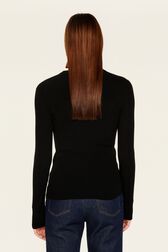 Women Ribbed Wool Sweater Black back worn view