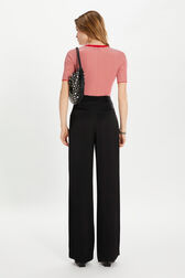 Short-sleeved crew-neck top in cotton and silk Red/white back worn view