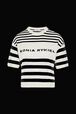 Women Striped Short Sleeve Sweater Black/white front view